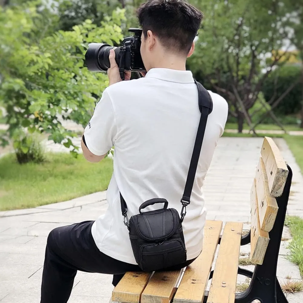 Accessories Adjustable Strap SLR DSLR Carry Shoulder Case Photography Black Camera Bag Nylon Zipper Pocket (Black 1)