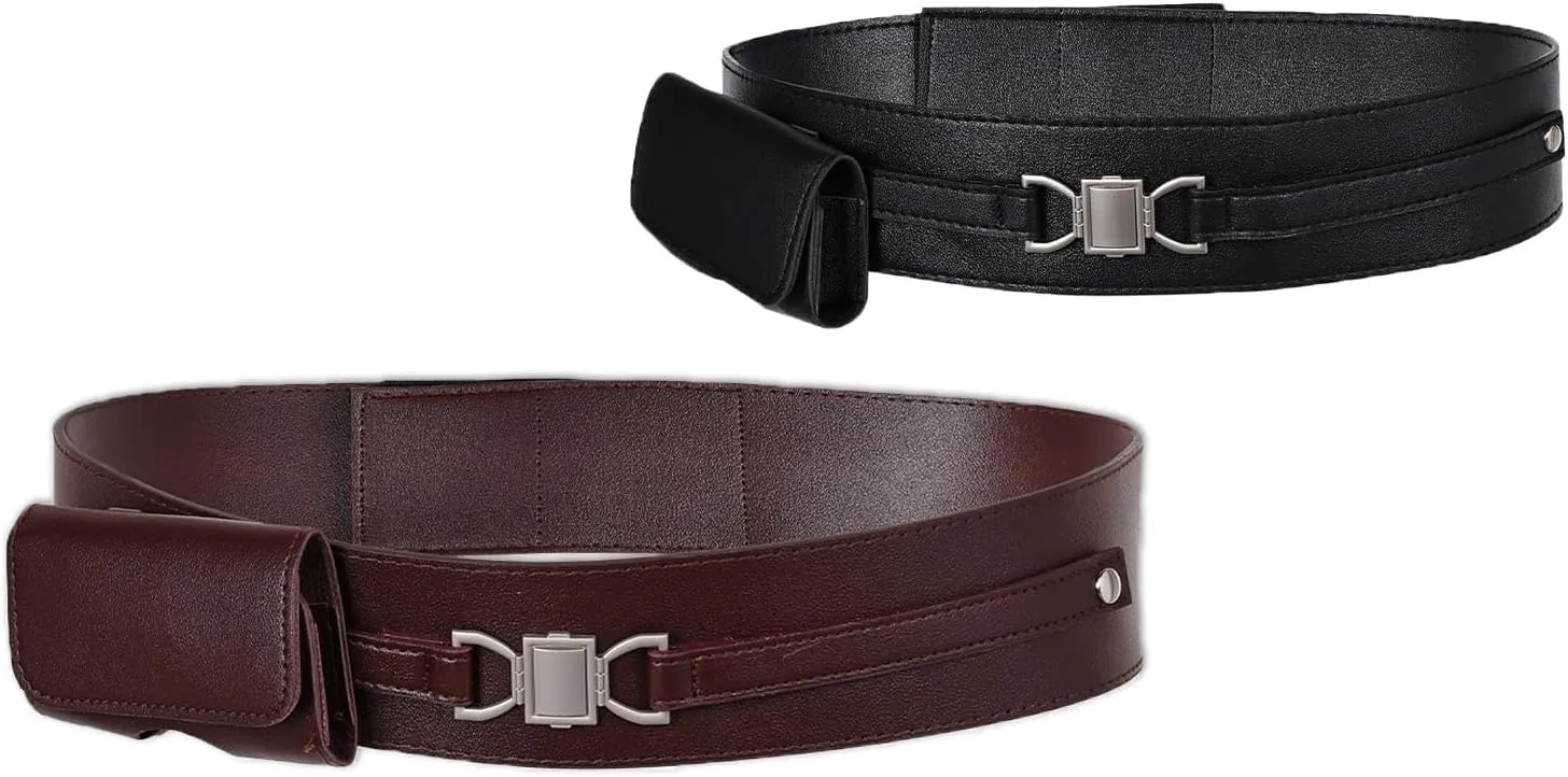 Adult Medieval Knight Leather Belt Costume Renaissance Steampunk Belts Waist Bag Halloween Accessories for Men (Black, Small)
