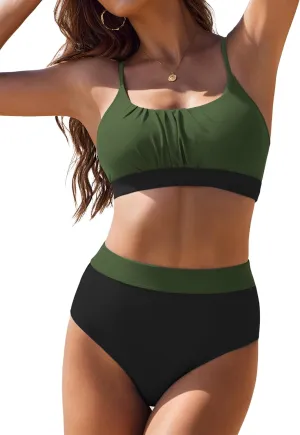 AI'MAGE Bikini Sets for Women High Waisted 2025 Two Piece Swimsuits Sporty Color Block Bathing Suit S-XXL