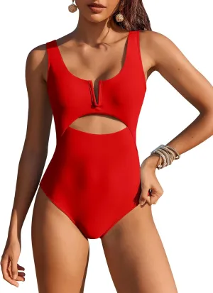 AI'MAGE Womens One Piece Swimsuits Tummy Control Bathing Suit 2025 Cutout High Waisted V Neck Monokini Swimwear