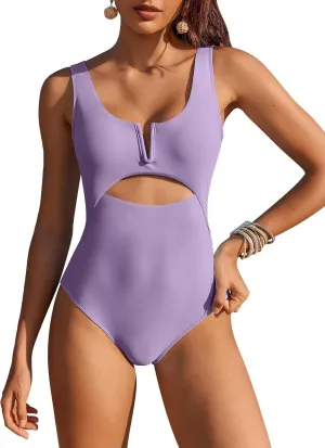 AI'MAGE Womens One Piece Swimsuits Tummy Control Bathing Suit 2025 Cutout High Waisted V Neck Monokini Swimwear