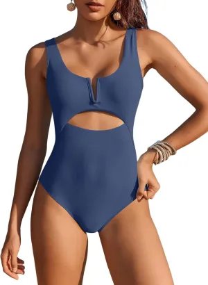 AI'MAGE Womens One Piece Swimsuits Tummy Control Bathing Suit 2025 Cutout High Waisted V Neck Monokini Swimwear