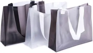 AKOAK 3 Pcs Clear Frosted Plastic Tote Bag, Festival Gift Bags with Handles, PVC Vertical Cosmetic Storage Bag Available for Weddings, Groceries, Boutique,Party Favors, Birthdays