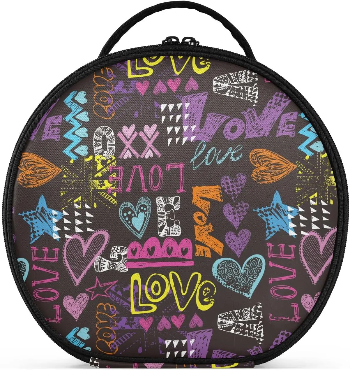 ALAZA Bright Colorful Hearts Words and Geometric Travel Make Up Organizer Cosmetic Brush Bags Case