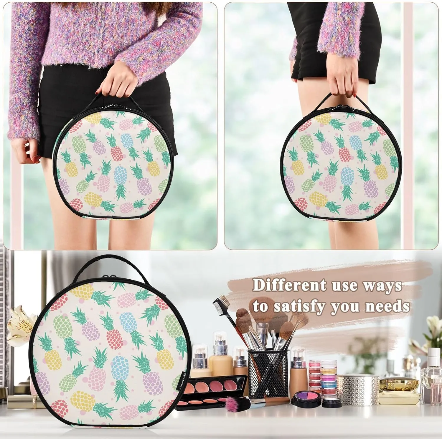 ALAZA Colorful Pineapple Fruit Portable Cosmetic Bag Large Capacity Makeup Bags