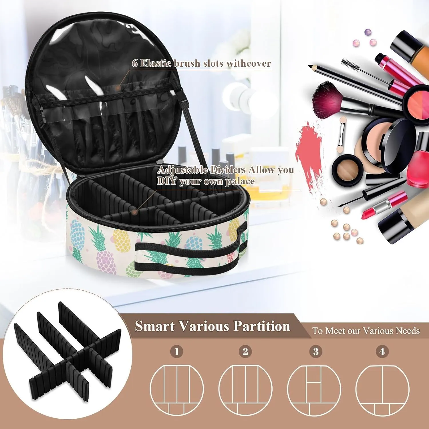 ALAZA Colorful Pineapple Fruit Portable Cosmetic Bag Large Capacity Makeup Bags