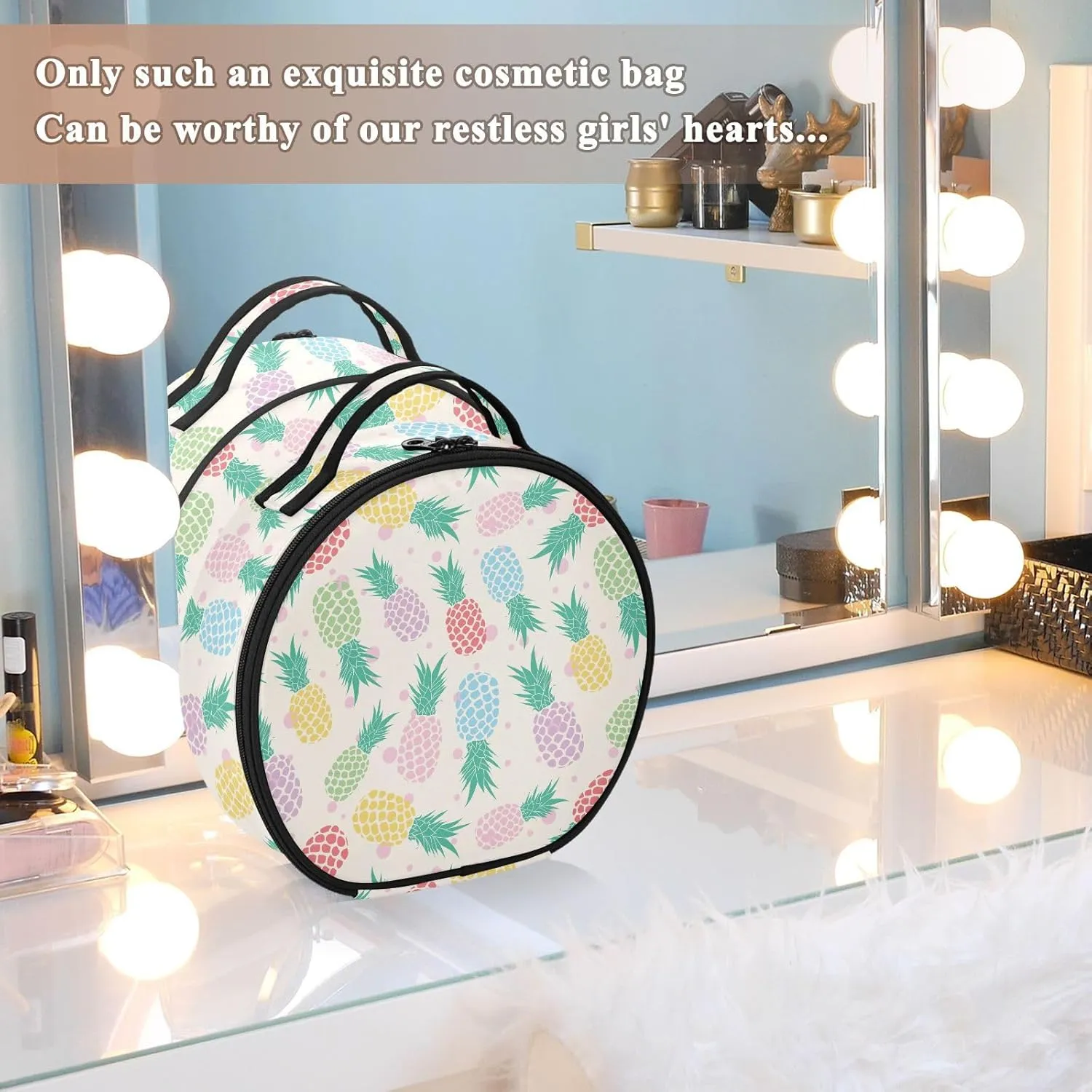 ALAZA Colorful Pineapple Fruit Portable Cosmetic Bag Large Capacity Makeup Bags