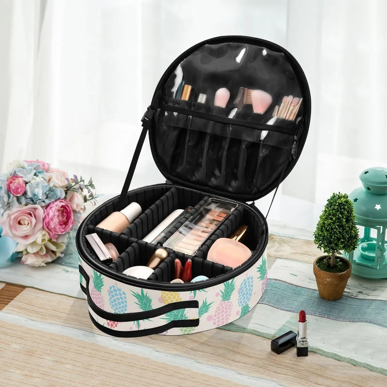 ALAZA Colorful Pineapple Fruit Portable Cosmetic Bag Large Capacity Makeup Bags