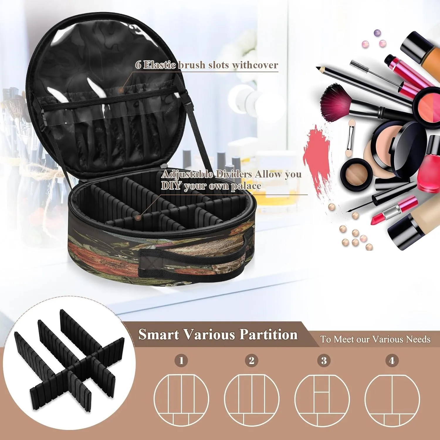 ALAZA Day of the Dead Skull Rose Humming Bird Dia De Muertos Portable Cosmetic Bag Large Capacity Makeup Bags