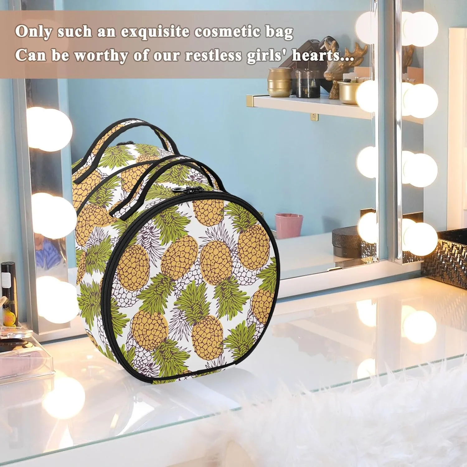 ALAZA Hand Drawn Pineapples Makeup Bag Travel Cosmetic Bag Large Toiletry Organizer