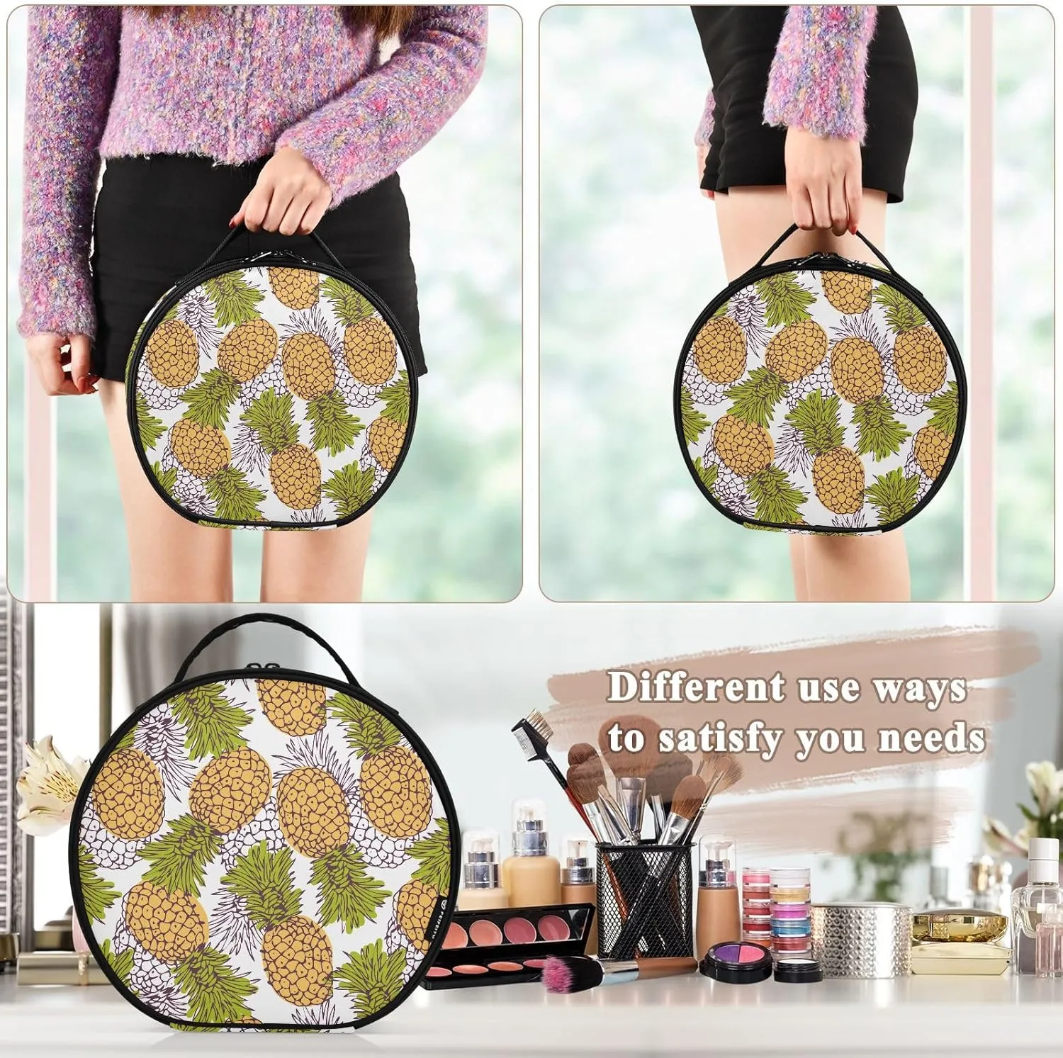 ALAZA Hand Drawn Pineapples Makeup Bag Travel Cosmetic Bag Large Toiletry Organizer