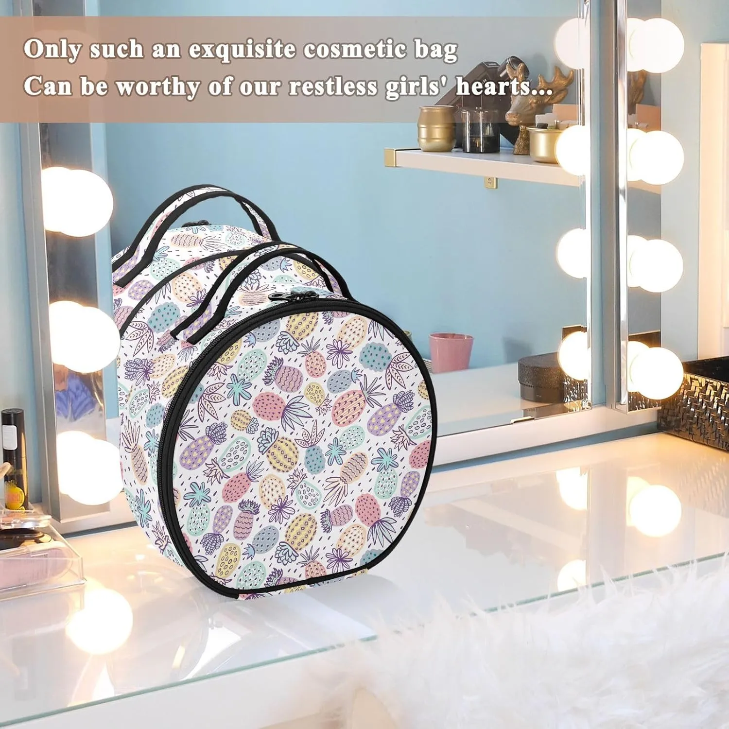 ALAZA Pineapple Pastel Colors Exotic Fruits Travel Make Up Organizer Cosmetic Brush Bags Case