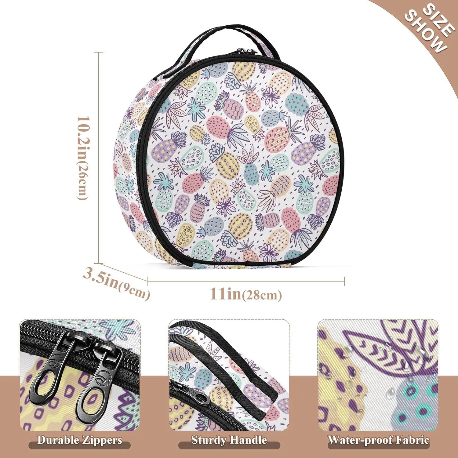 ALAZA Pineapple Pastel Colors Exotic Fruits Travel Make Up Organizer Cosmetic Brush Bags Case