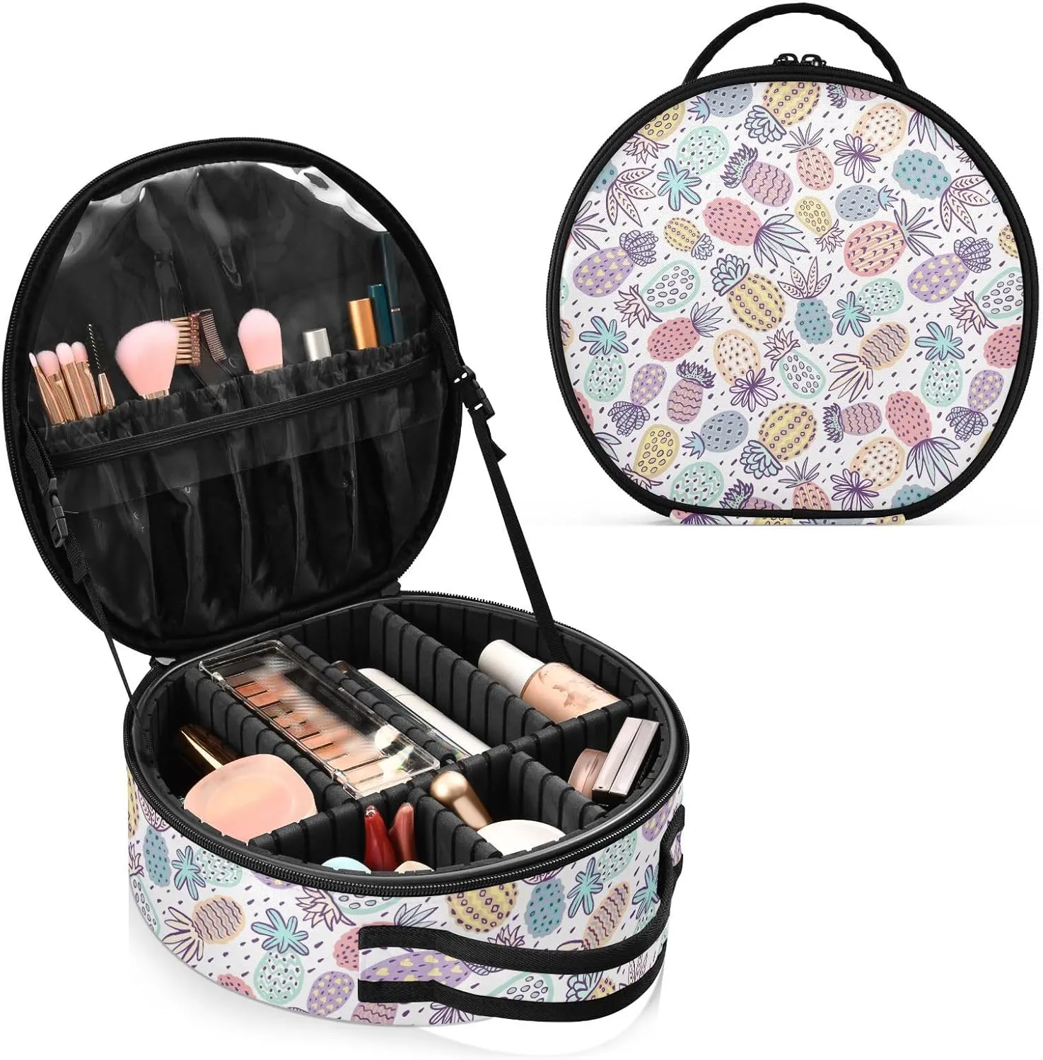 ALAZA Pineapple Pastel Colors Exotic Fruits Travel Make Up Organizer Cosmetic Brush Bags Case