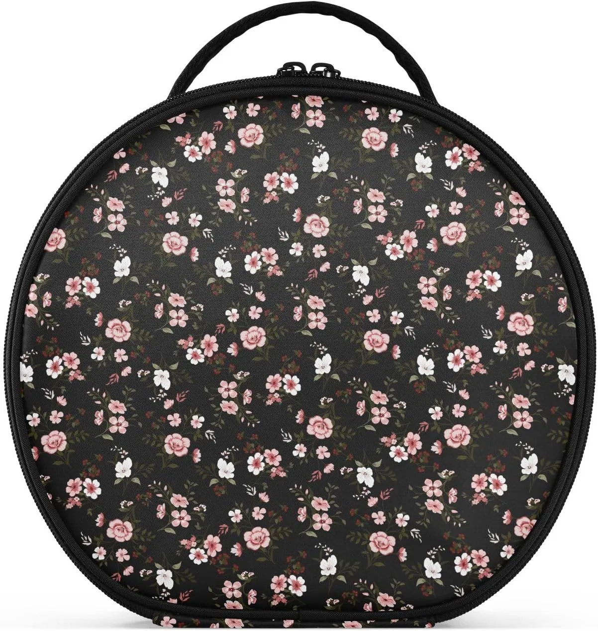 ALAZA Pink Flower on Black Makeup Bag Travel Cosmetic Bag Large Toiletry Organizer