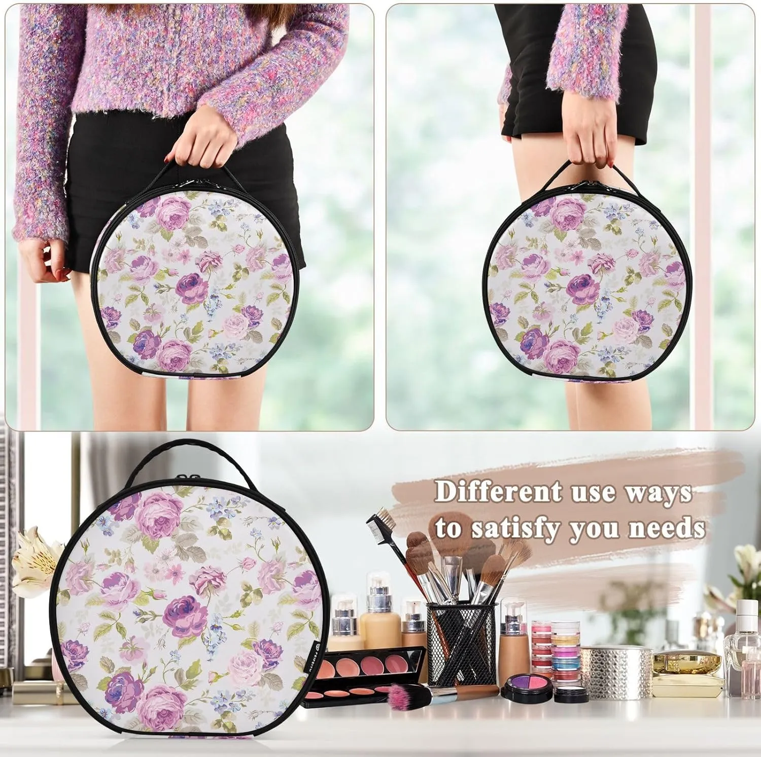 ALAZA Spring Purple Flower Travel Cosmetic Organizer Make up Organizer Toiletry Bag
