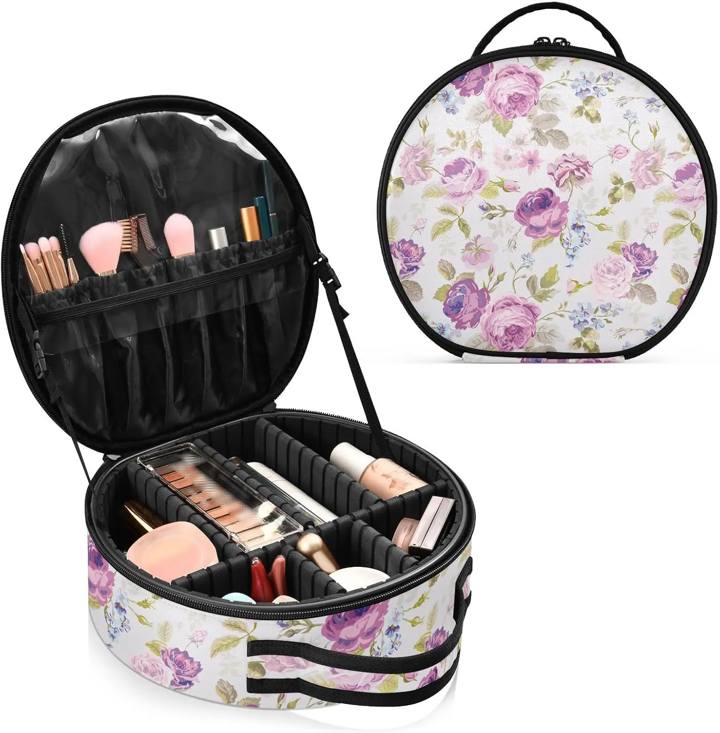 ALAZA Spring Purple Flower Travel Cosmetic Organizer Make up Organizer Toiletry Bag