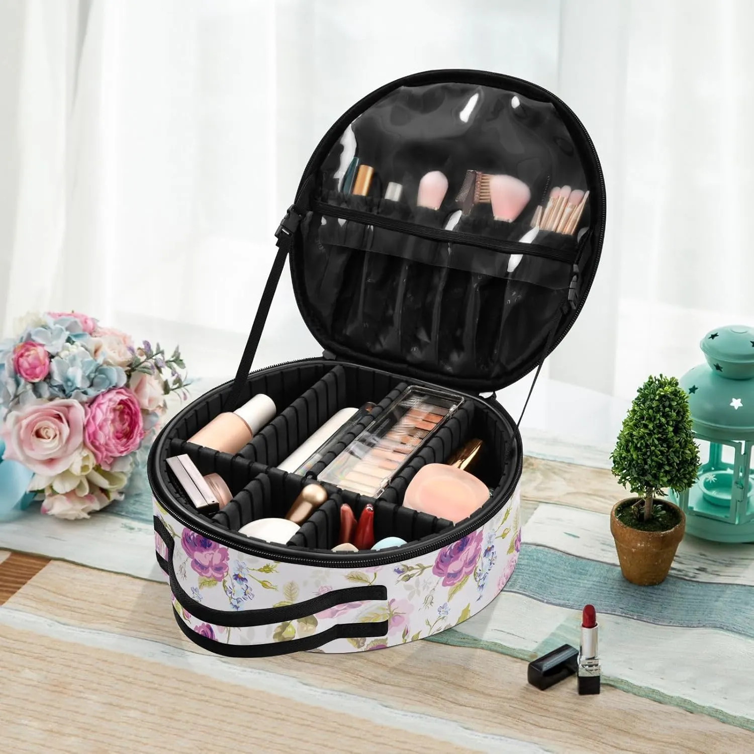 ALAZA Spring Purple Flower Travel Cosmetic Organizer Make up Organizer Toiletry Bag