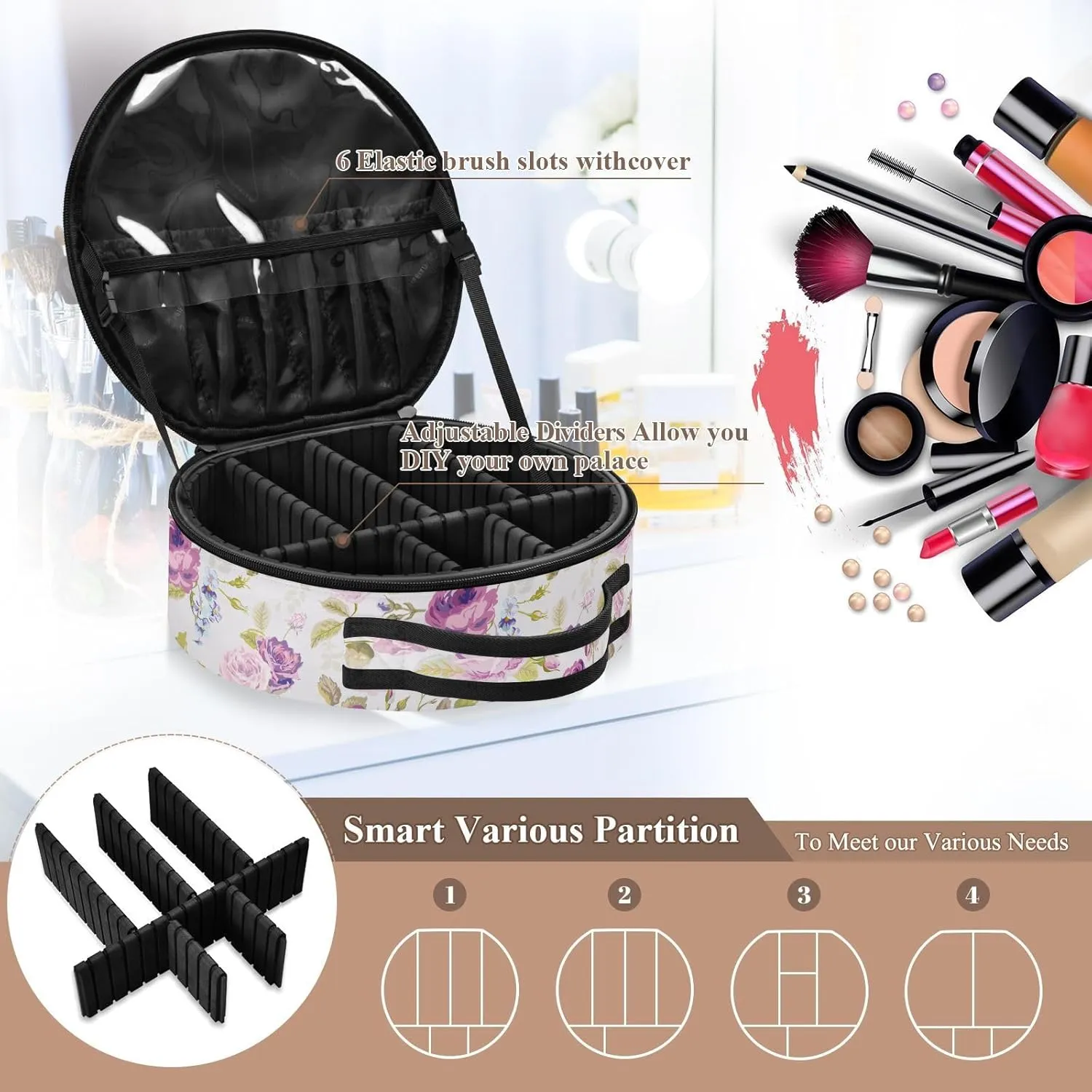 ALAZA Spring Purple Flower Travel Cosmetic Organizer Make up Organizer Toiletry Bag