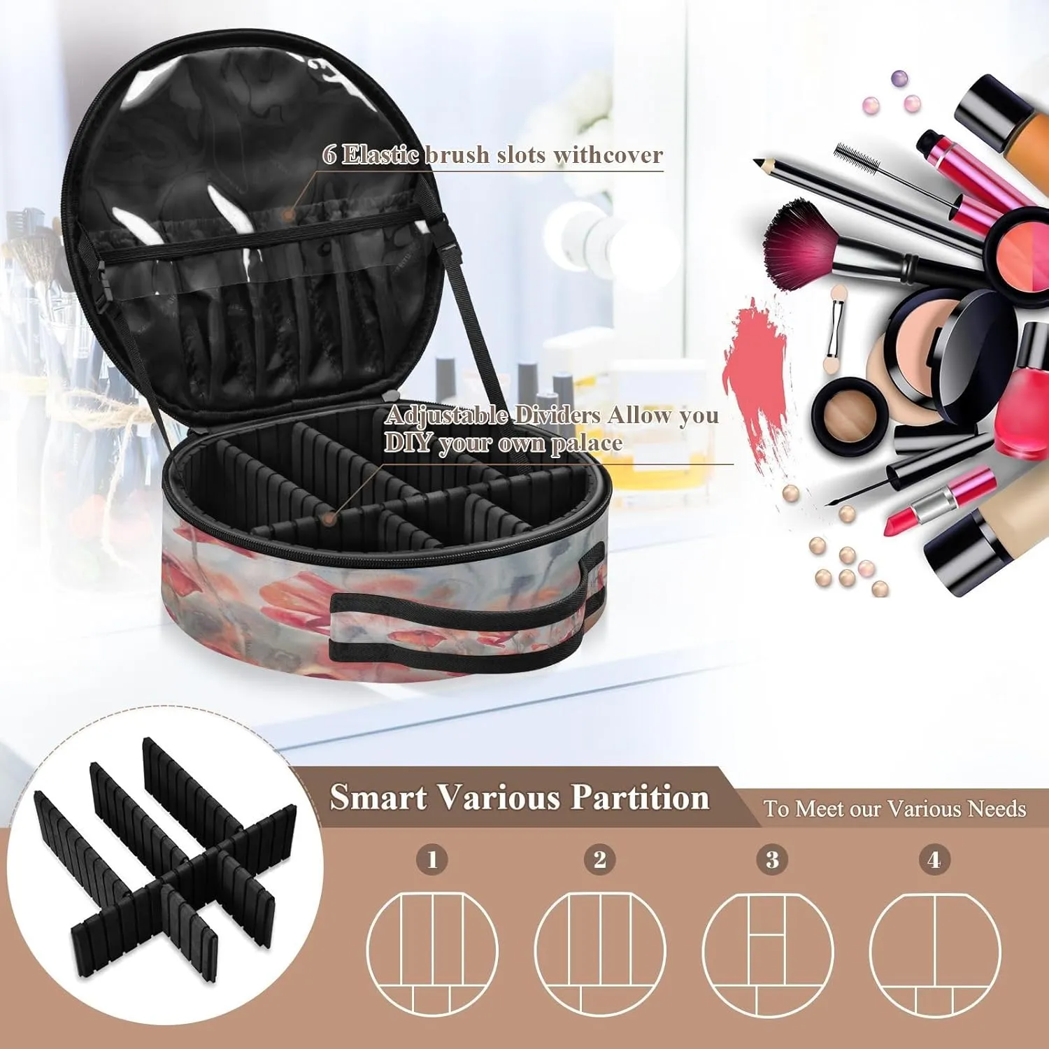 ALAZA Sunny Poppies Field Travel Cosmetic Organizer Make up Organizer Toiletry Bag
