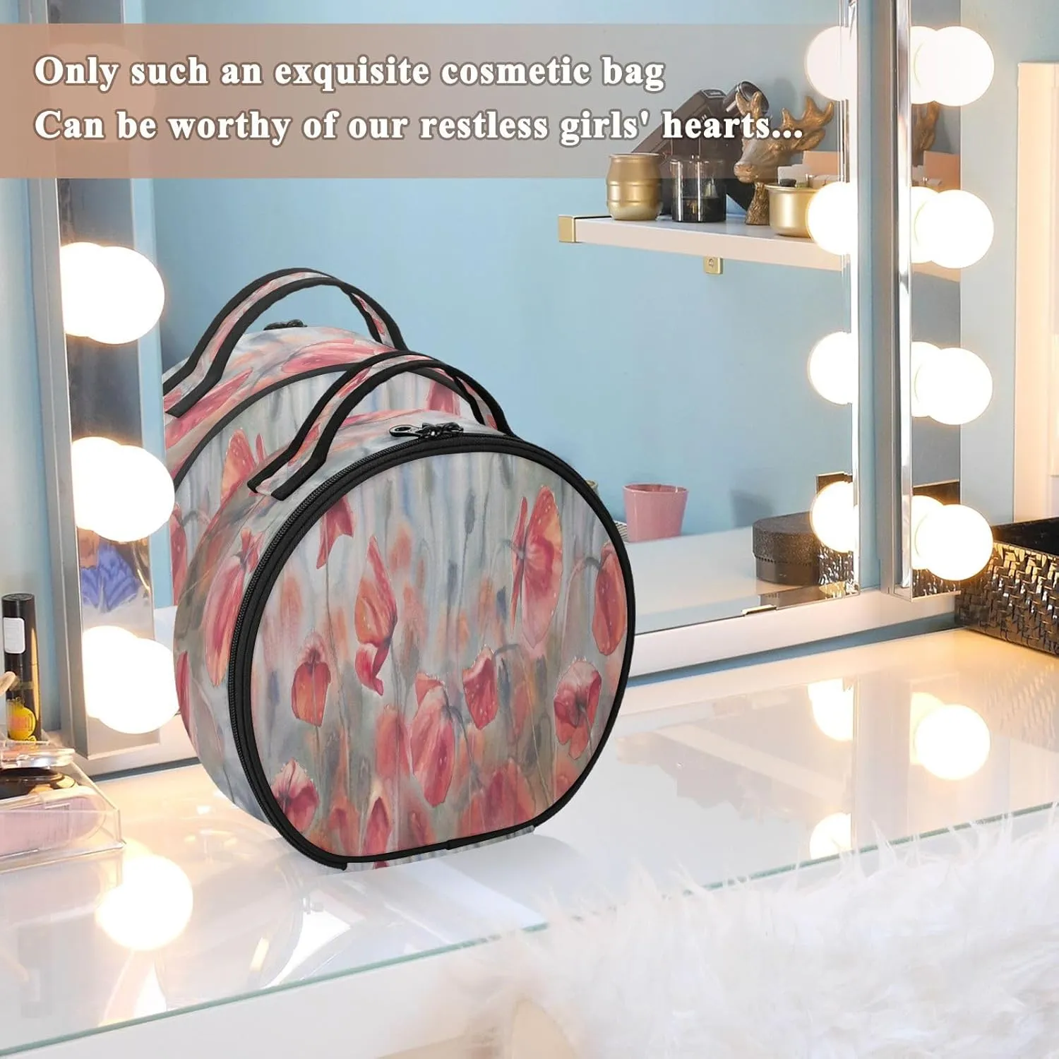 ALAZA Sunny Poppies Field Travel Cosmetic Organizer Make up Organizer Toiletry Bag