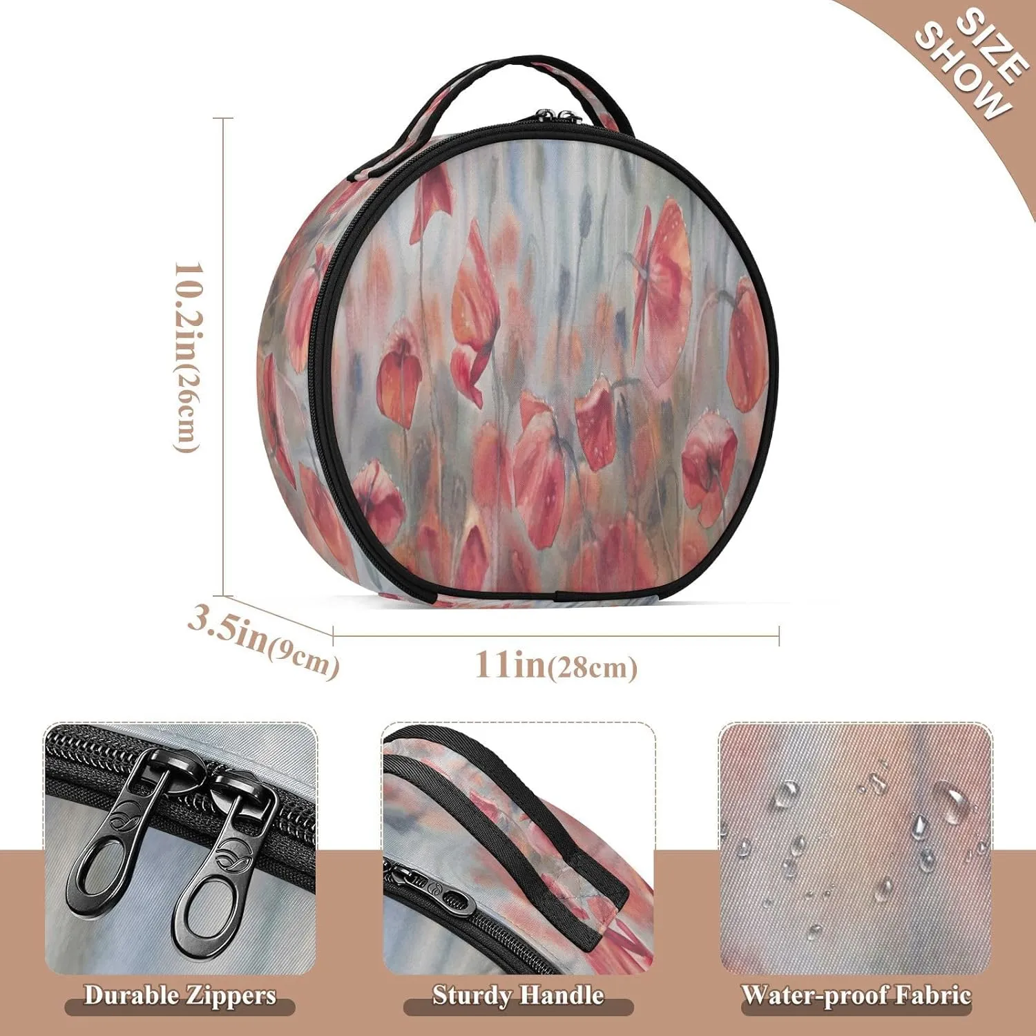 ALAZA Sunny Poppies Field Travel Cosmetic Organizer Make up Organizer Toiletry Bag