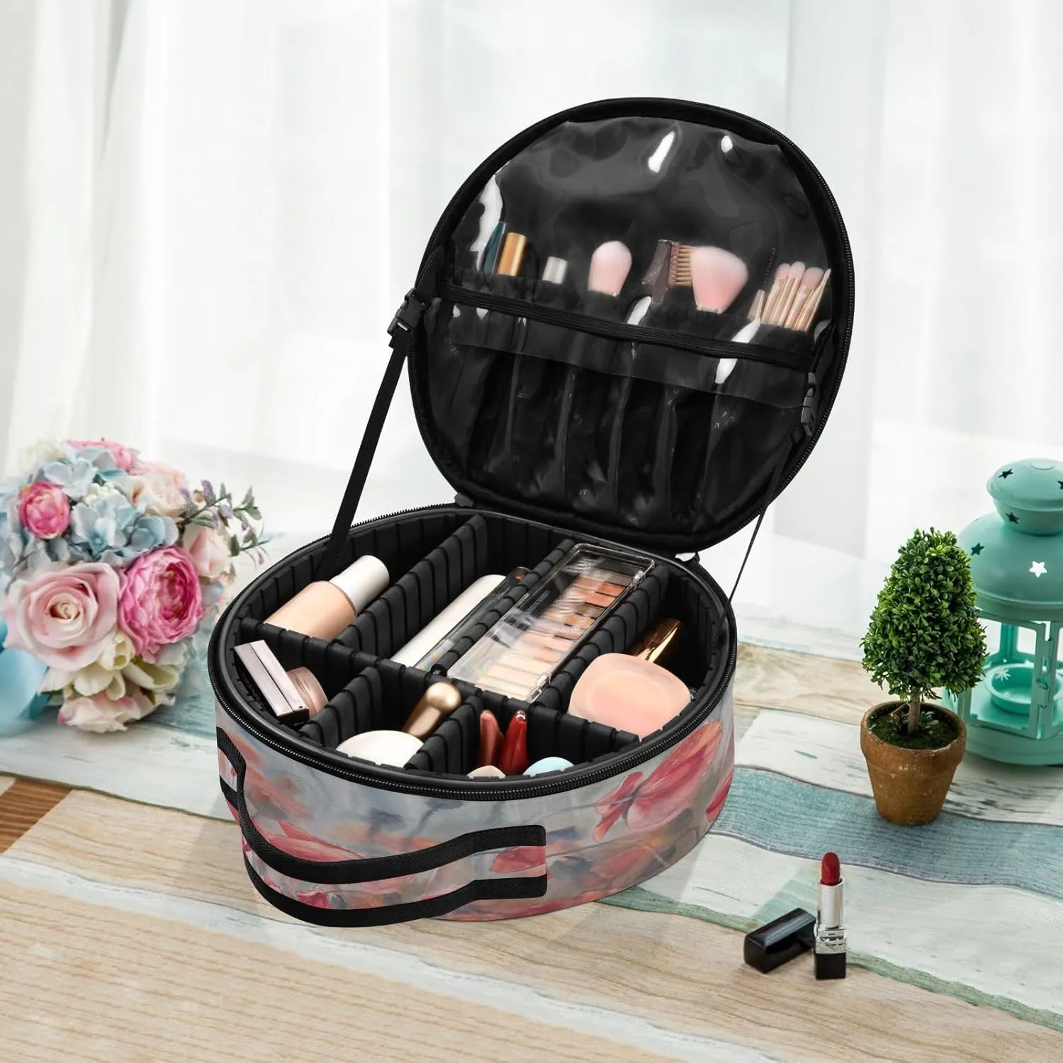 ALAZA Sunny Poppies Field Travel Cosmetic Organizer Make up Organizer Toiletry Bag