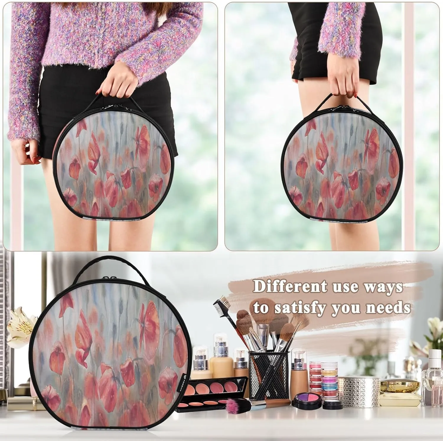 ALAZA Sunny Poppies Field Travel Cosmetic Organizer Make up Organizer Toiletry Bag