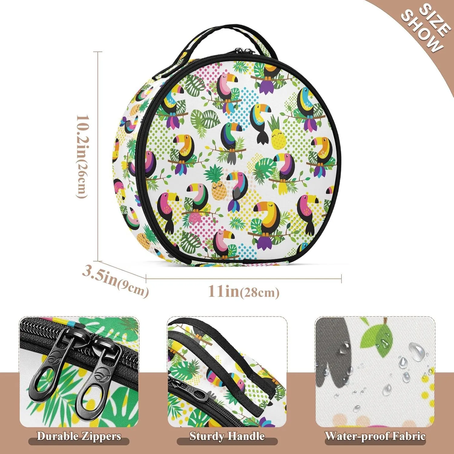 ALAZA Tropical Flamingos Toucans Cacti Tropical Leaves Travel Make Up Organizer Cosmetic Brush Bags Case