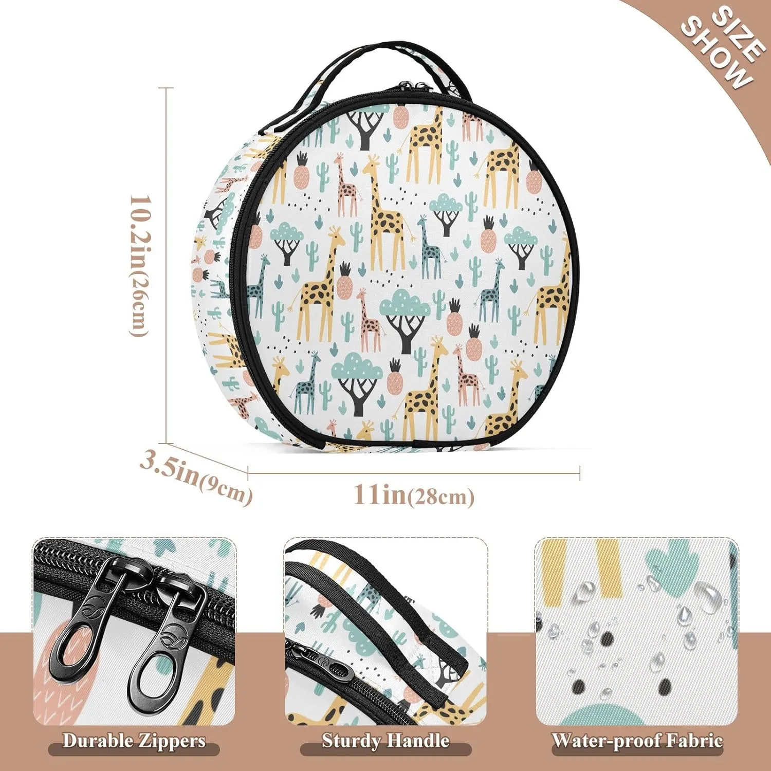 ALAZA Tropical Giraffe Cactuses Pineapple Travel Cosmetic Organizer Make up Organizer Toiletry Bag