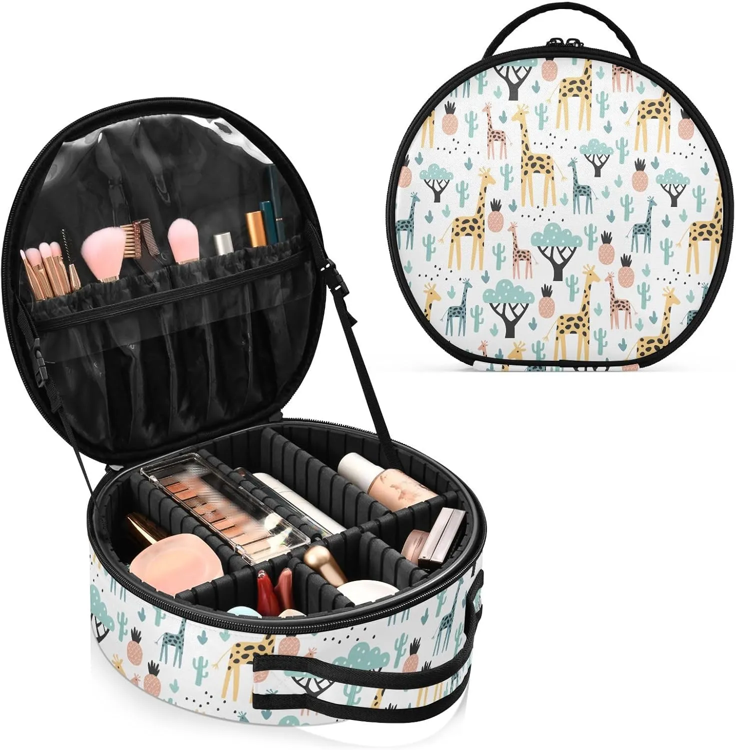 ALAZA Tropical Giraffe Cactuses Pineapple Travel Cosmetic Organizer Make up Organizer Toiletry Bag