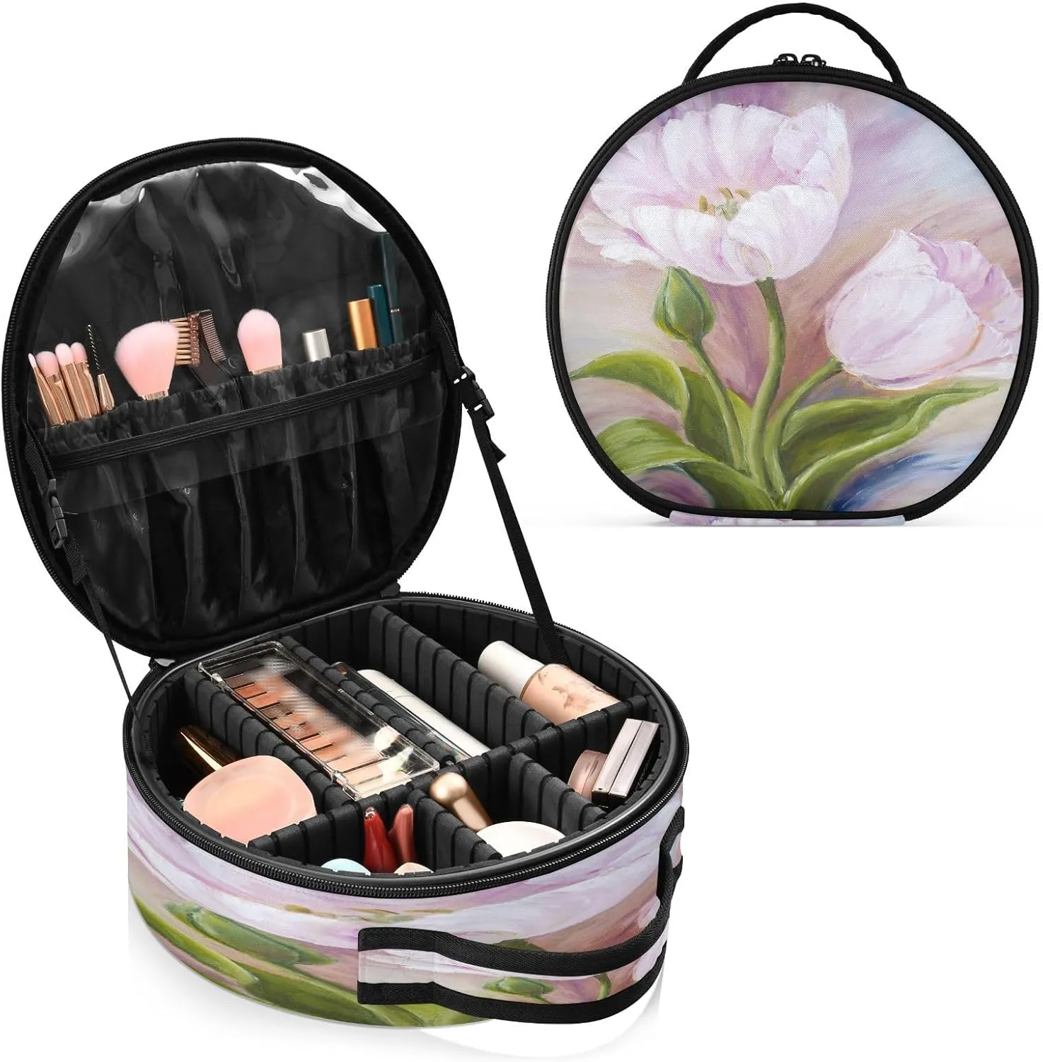ALAZA Tulips Oil Painting Toiletry Bag Travel Makeup Case Organizer for Women