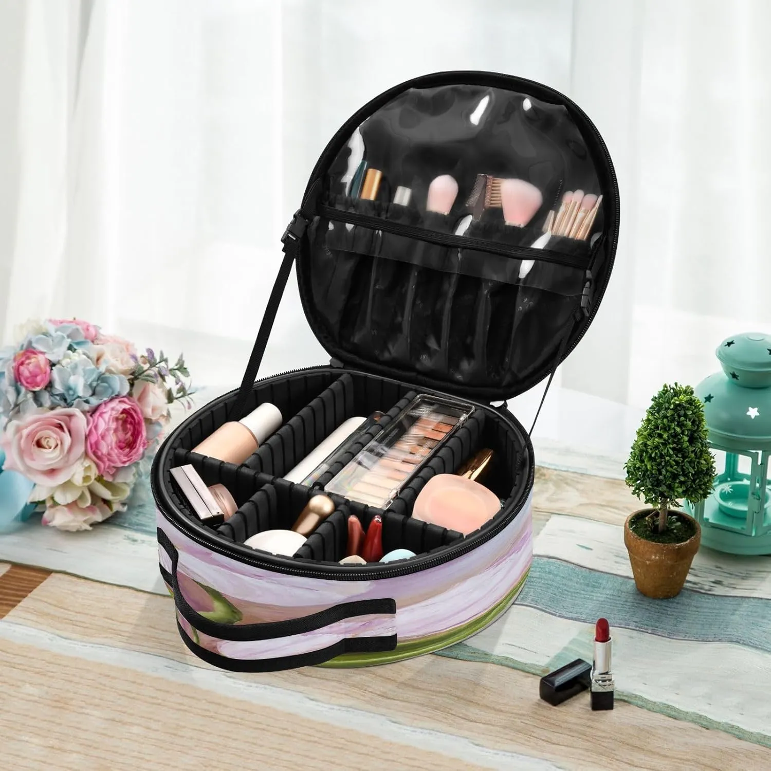 ALAZA Tulips Oil Painting Toiletry Bag Travel Makeup Case Organizer for Women