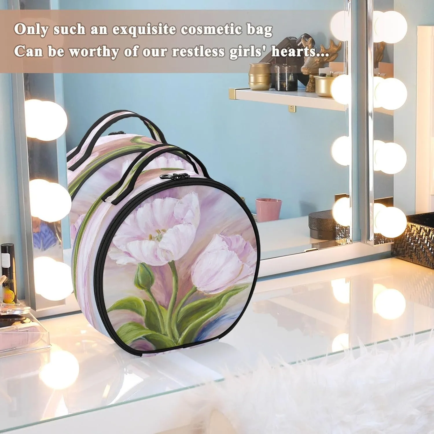 ALAZA Tulips Oil Painting Toiletry Bag Travel Makeup Case Organizer for Women