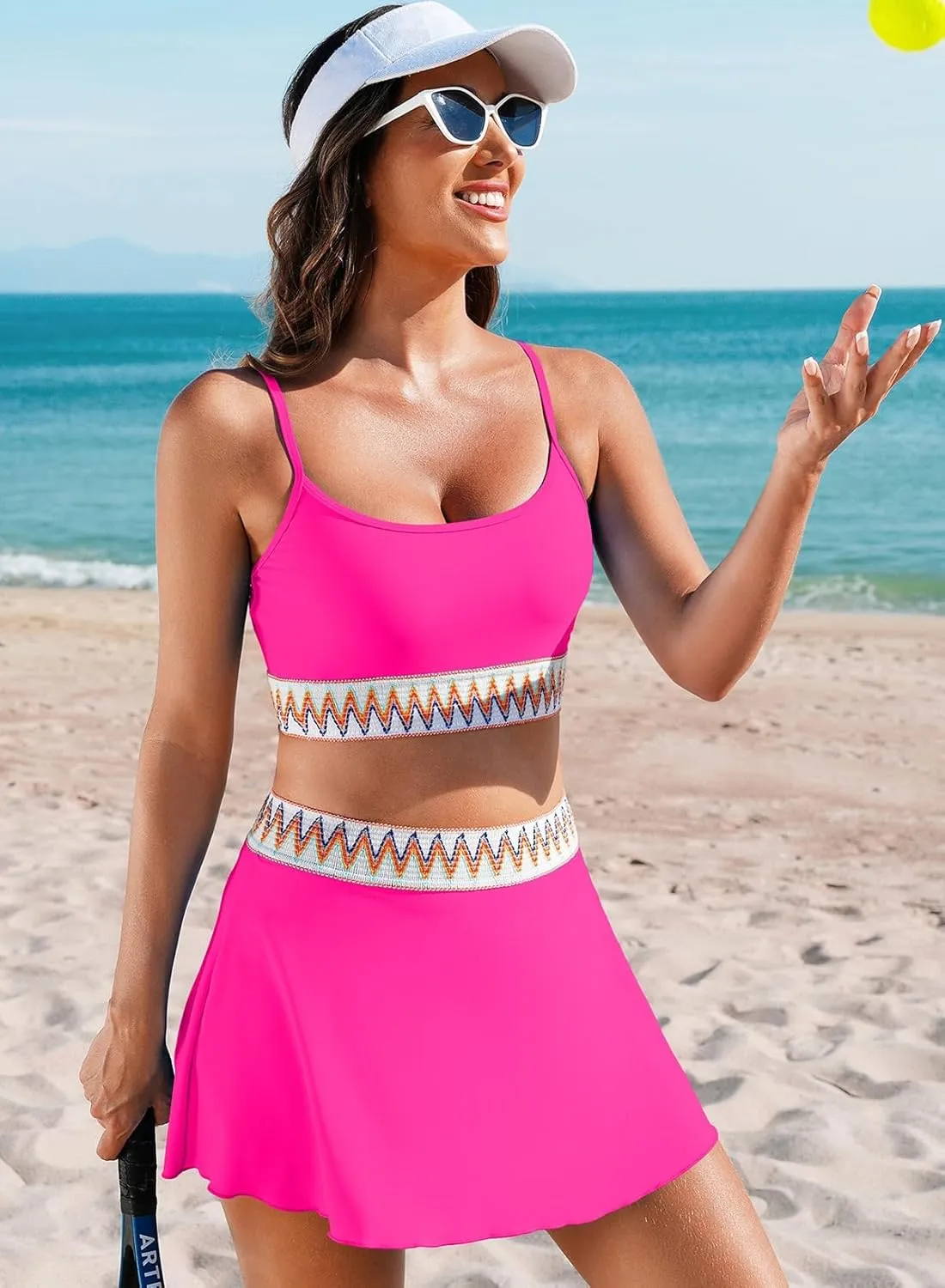 Aleumdr Womens High Waisted Bikini Sets Two Piece Tummy Control Swim Skirt Color Block Skirted Swimsuit 2025