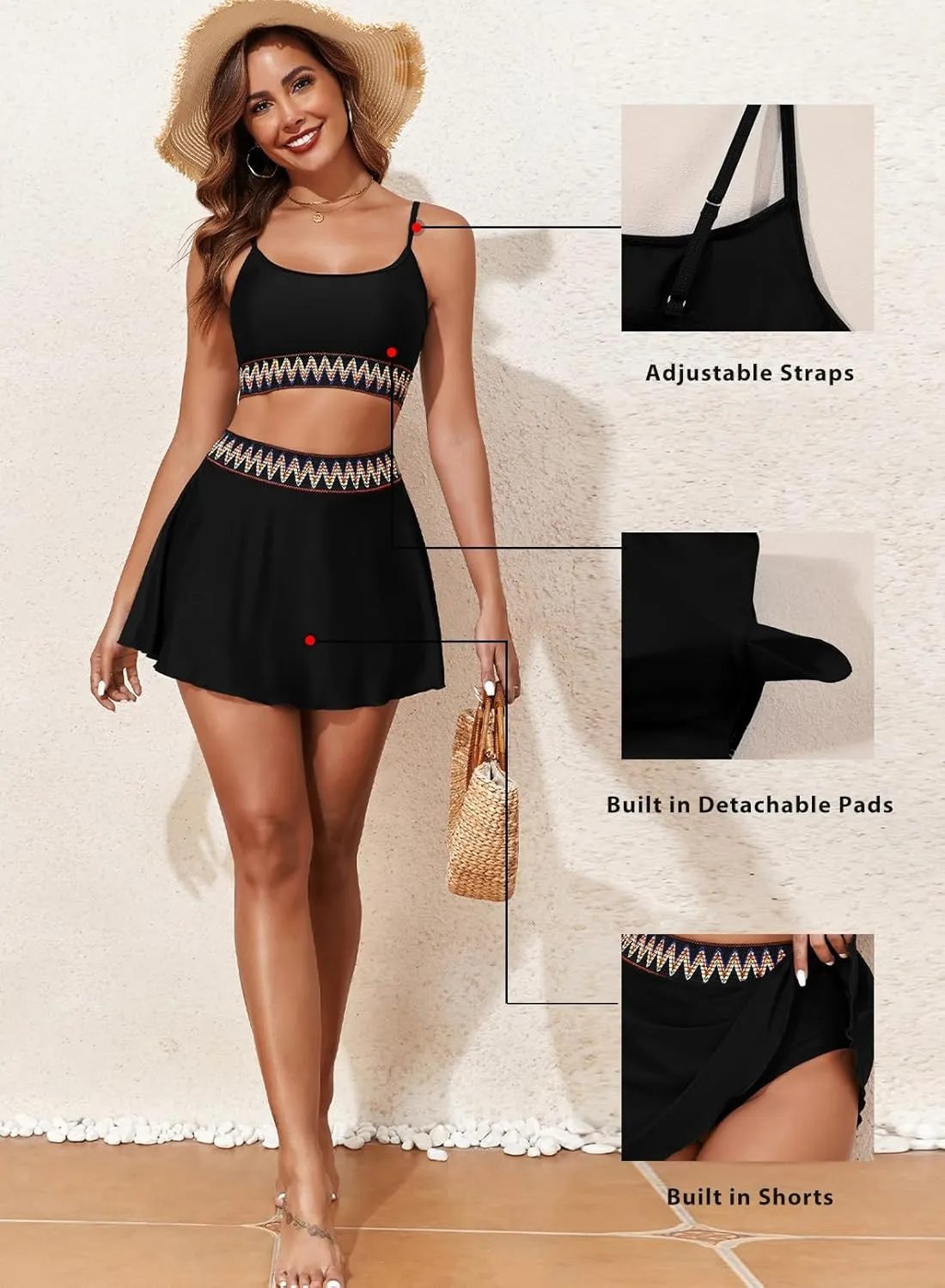 Aleumdr Womens High Waisted Bikini Sets Two Piece Tummy Control Swim Skirt Color Block Skirted Swimsuit 2025