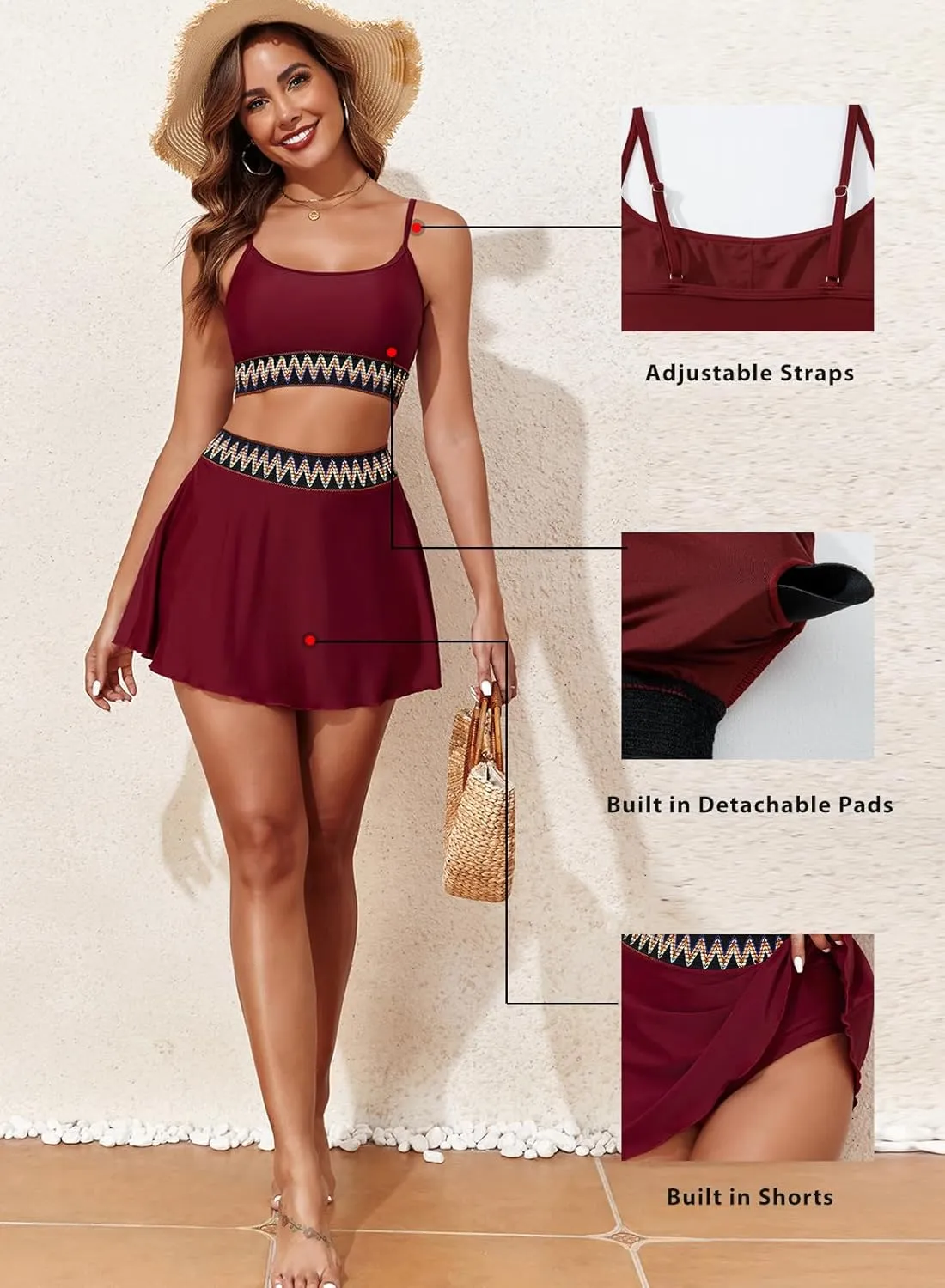 Aleumdr Womens High Waisted Bikini Sets Two Piece Tummy Control Swim Skirt Color Block Skirted Swimsuit 2025