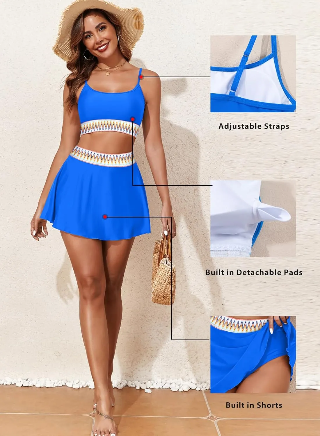 Aleumdr Womens High Waisted Bikini Sets Two Piece Tummy Control Swim Skirt Color Block Skirted Swimsuit 2025