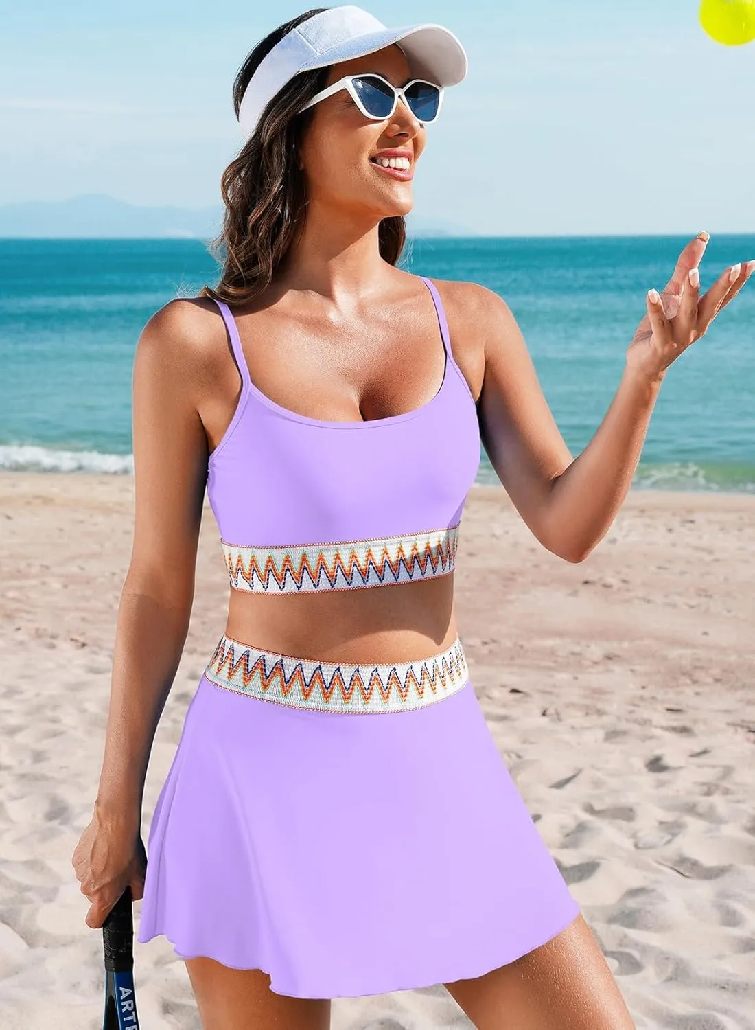 Aleumdr Womens High Waisted Bikini Sets Two Piece Tummy Control Swim Skirt Color Block Skirted Swimsuit 2025