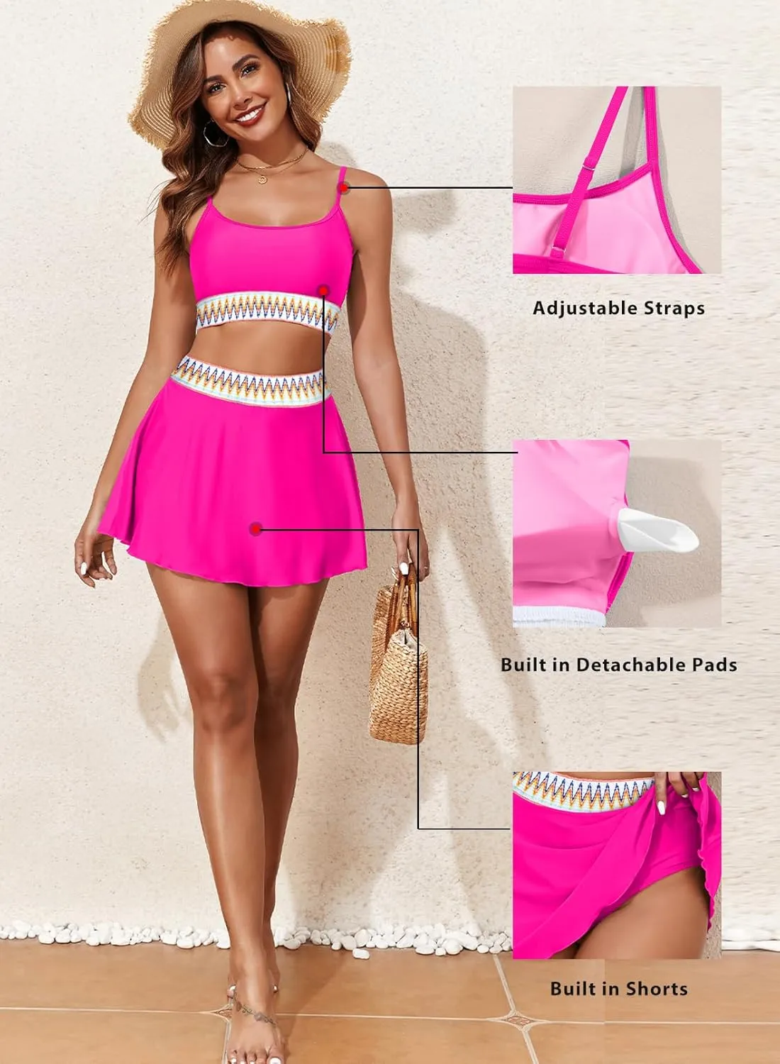 Aleumdr Womens High Waisted Bikini Sets Two Piece Tummy Control Swim Skirt Color Block Skirted Swimsuit 2025