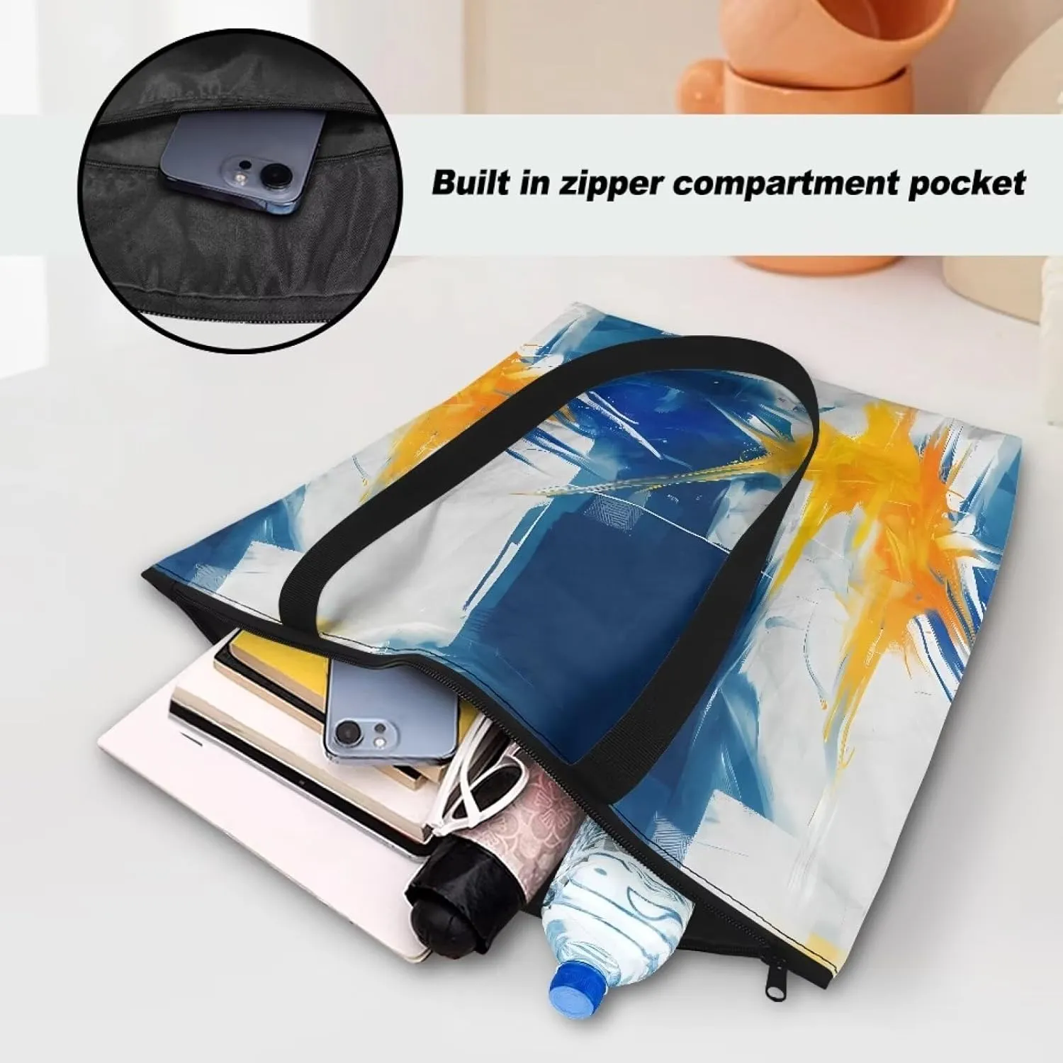 American Flag 14'' Tote Paper Bag for Women Shoulder Tote Bags, Cute Cat Animal Commute Bag, Lemon Fruit Handbag