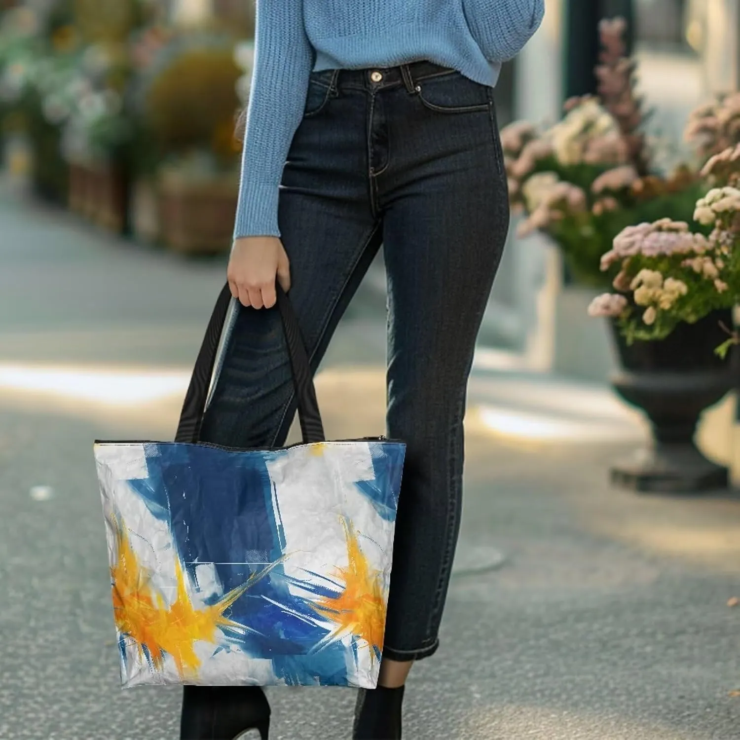 American Flag 14'' Tote Paper Bag for Women Shoulder Tote Bags, Cute Cat Animal Commute Bag, Lemon Fruit Handbag