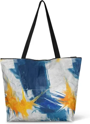 American Flag 14'' Tote Paper Bag for Women Shoulder Tote Bags, Cute Cat Animal Commute Bag, Lemon Fruit Handbag