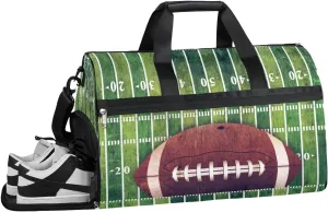 American Football Field And Ball Dry Wet Depart Duffle Overnight Bag with Shoes Compartment & Wet Pockets, Water Resistant Weekender Travel Gym Pouch For Swim Gymnastics Ballet Sleepovers