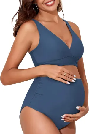 American Trends Maternity Swimsuit High Waisted Bikini Set Two Piece Pregnancy Bathing Suit Swimwear Swimming Suit