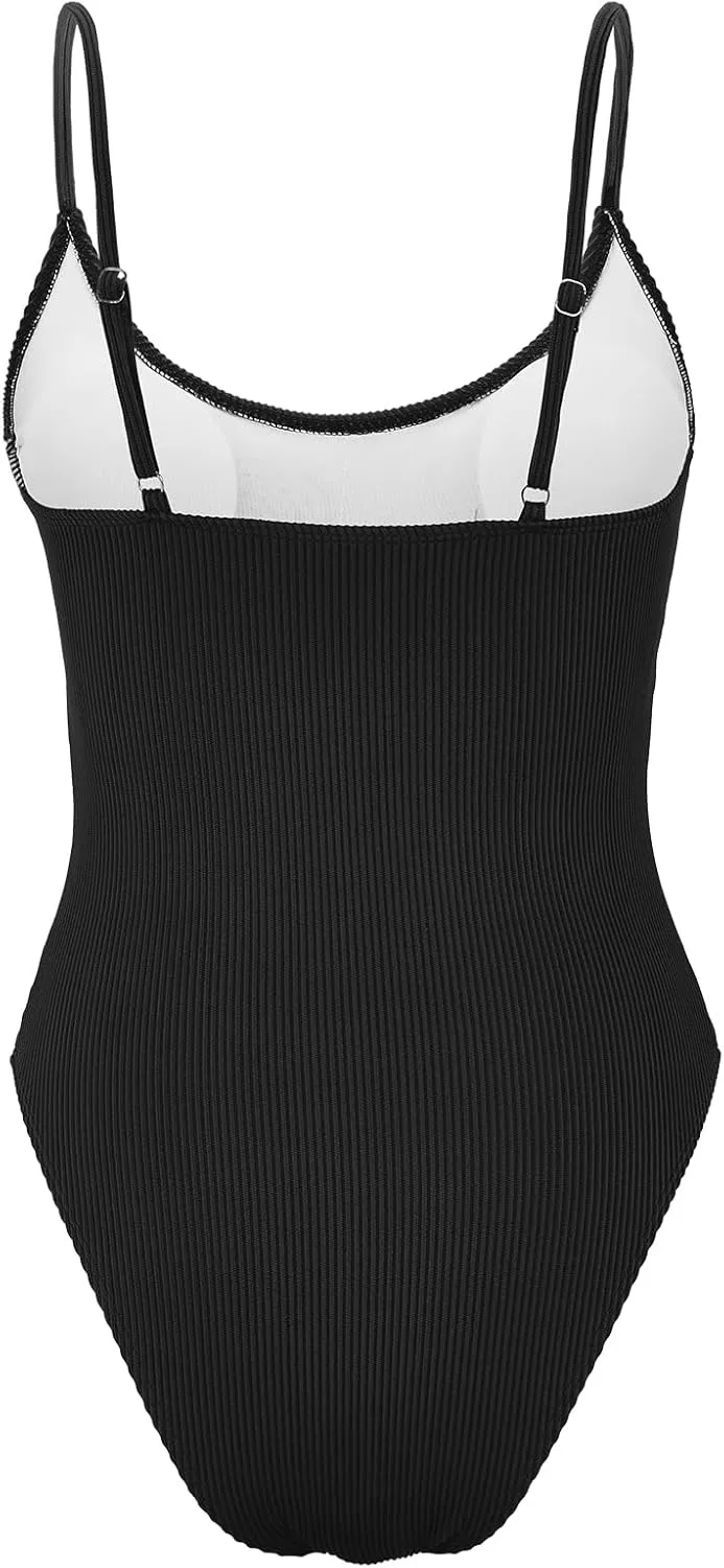 American Trends One Piece Swimsuit Women Swim Suits for Women 2024 Ribbed Open Back Bathing Suit Sexy Slimming Swimsuit
