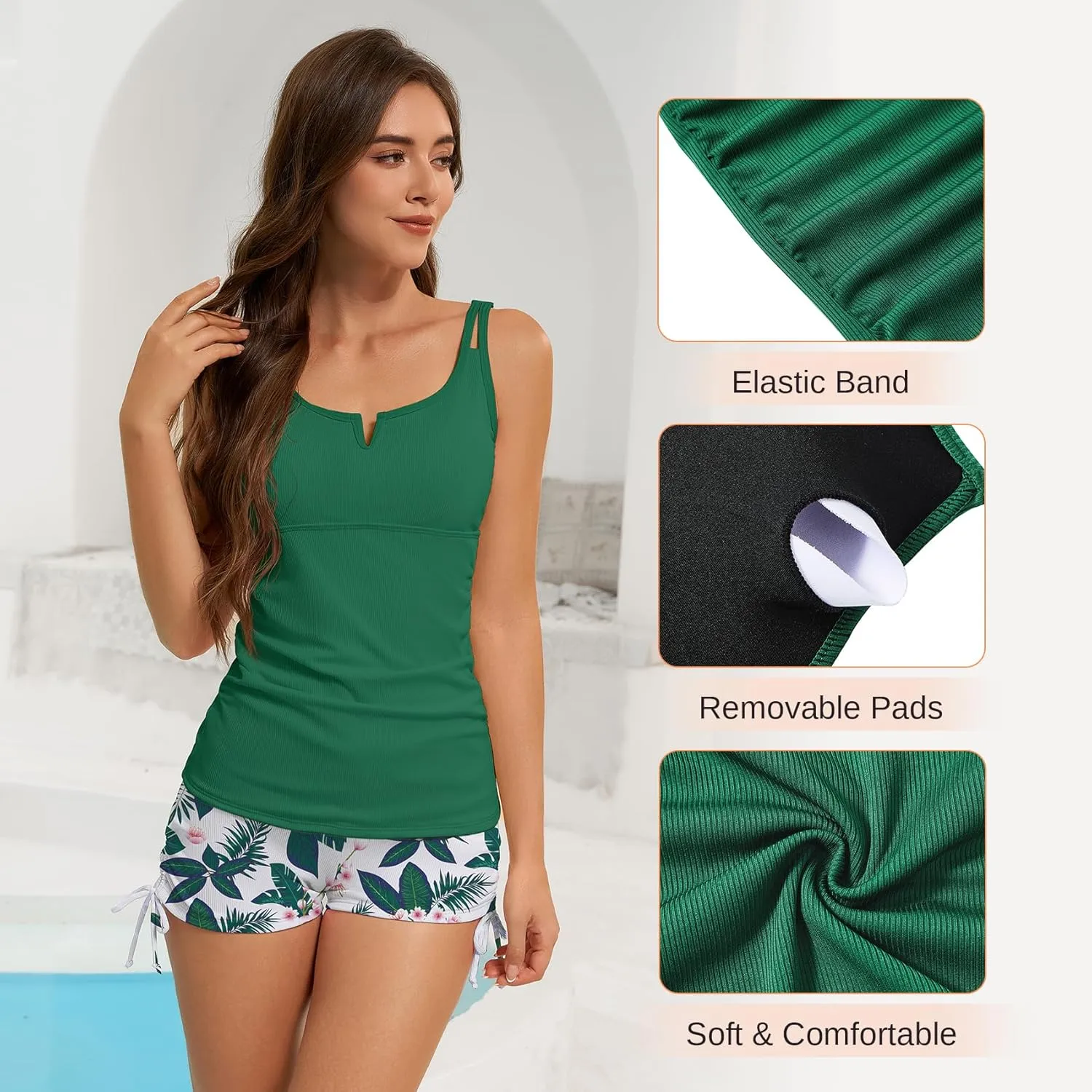 American Trends Womens Tankini Swimsuits for Women 2025 Tummy Control Bathing Suits Two Piece Swimwear Tank Top with Short