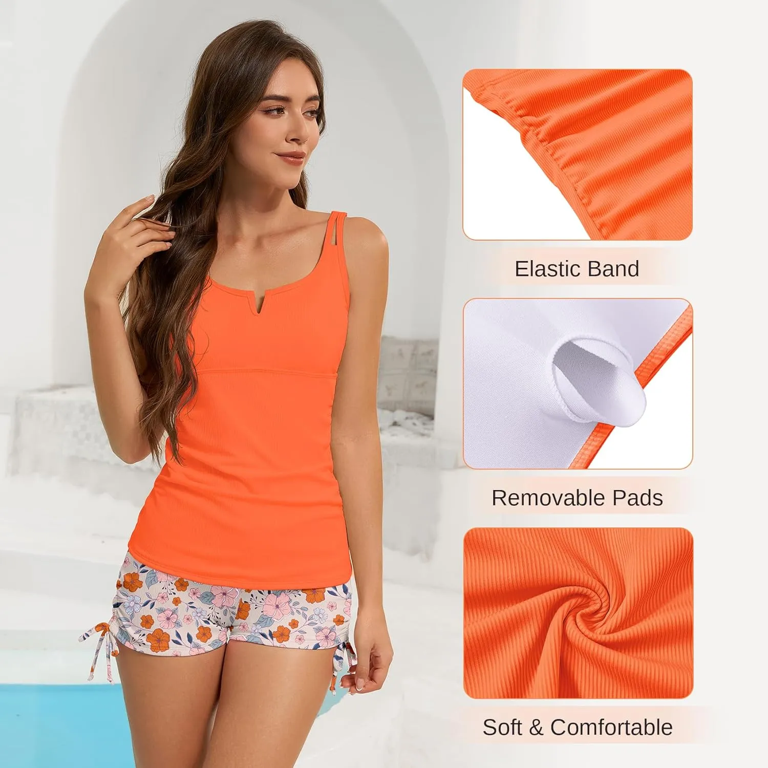 American Trends Womens Tankini Swimsuits for Women 2025 Tummy Control Bathing Suits Two Piece Swimwear Tank Top with Short