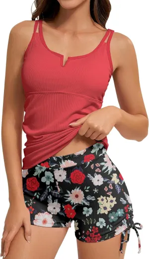 American Trends Womens Tankini Swimsuits for Women 2025 Tummy Control Bathing Suits Two Piece Swimwear Tank Top with Short
