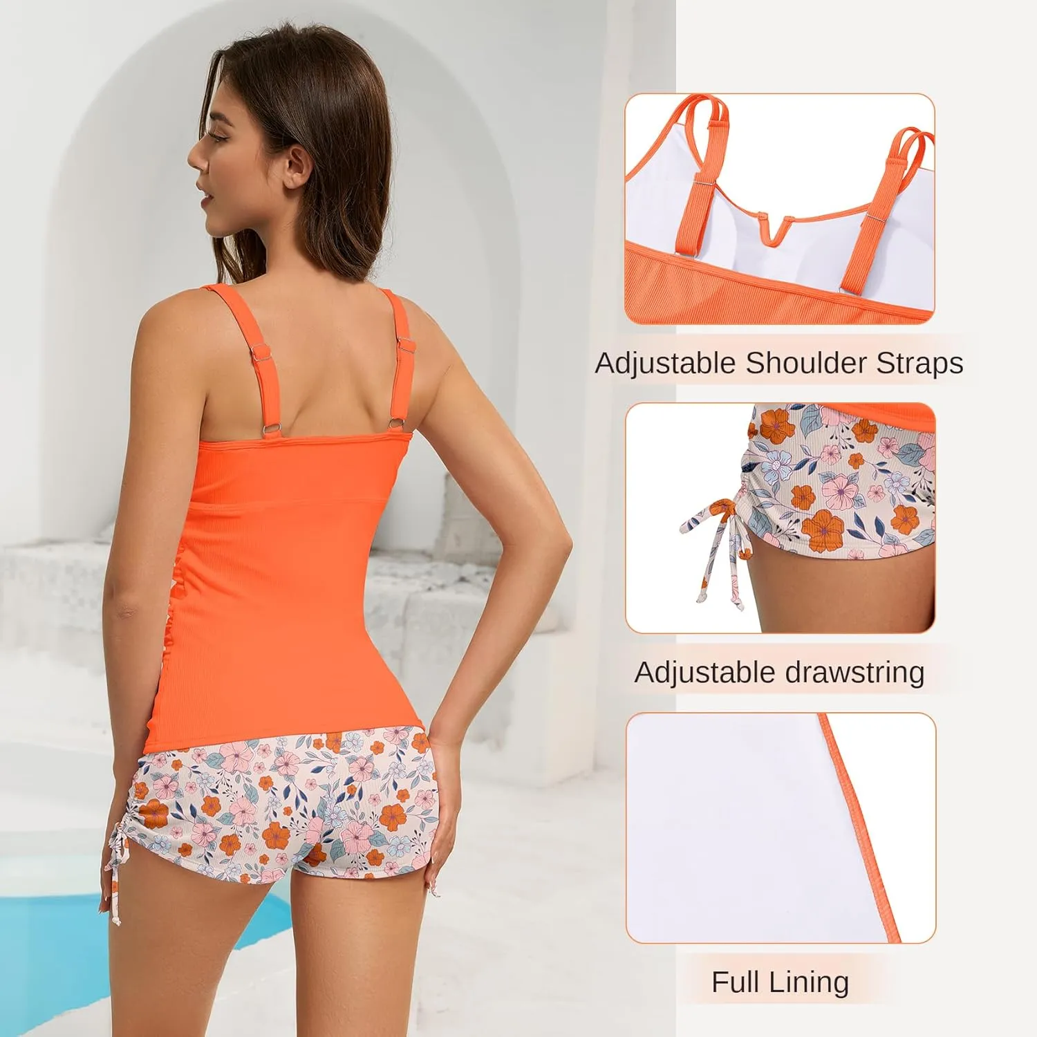 American Trends Womens Tankini Swimsuits for Women 2025 Tummy Control Bathing Suits Two Piece Swimwear Tank Top with Short